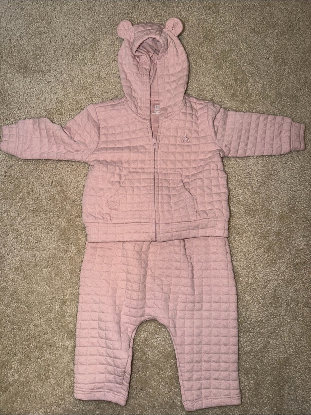 GAP Pink Quilted Baby Hoodie & Pants Matching Set